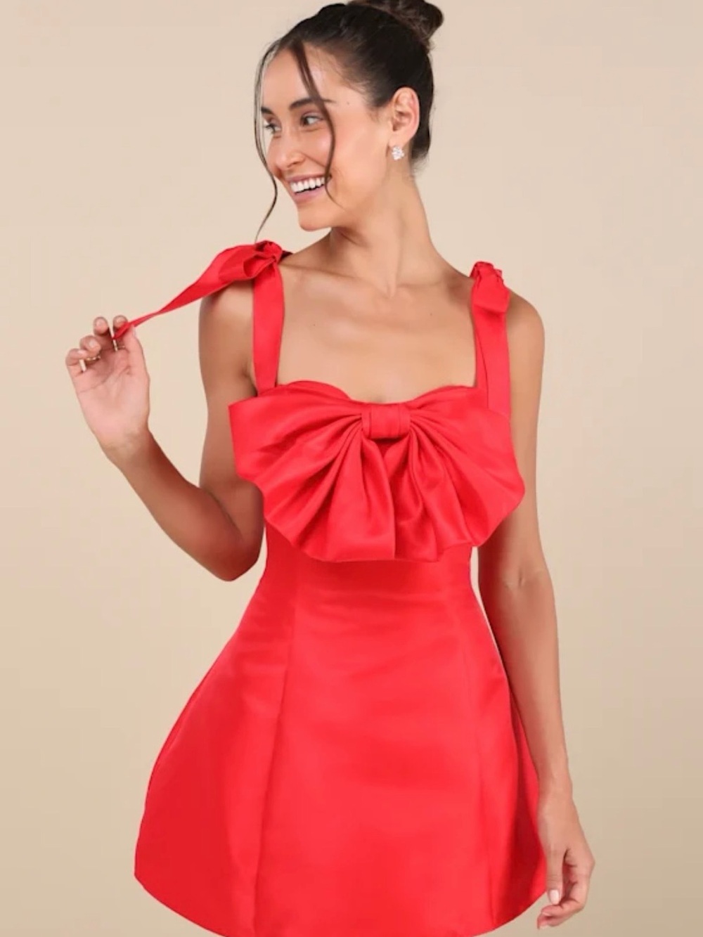 Lulu's Red Tie-Shoulder Bow Mini Dress